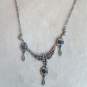 Pewter & purple rhinestone necklace